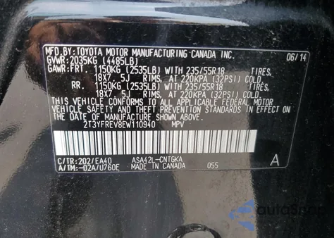 2014 Toyota Rav4 Limited z USA, uszkodzony, nr VIN 2T3YFREV8EW110940